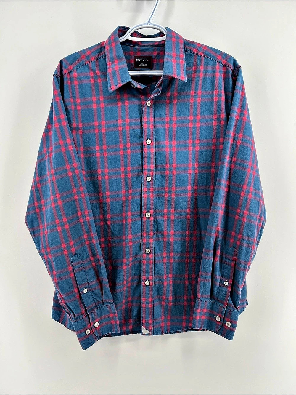 UNTUCKit Plaid 100% Cotton Button Down in Blue & Pink Men’s Large
